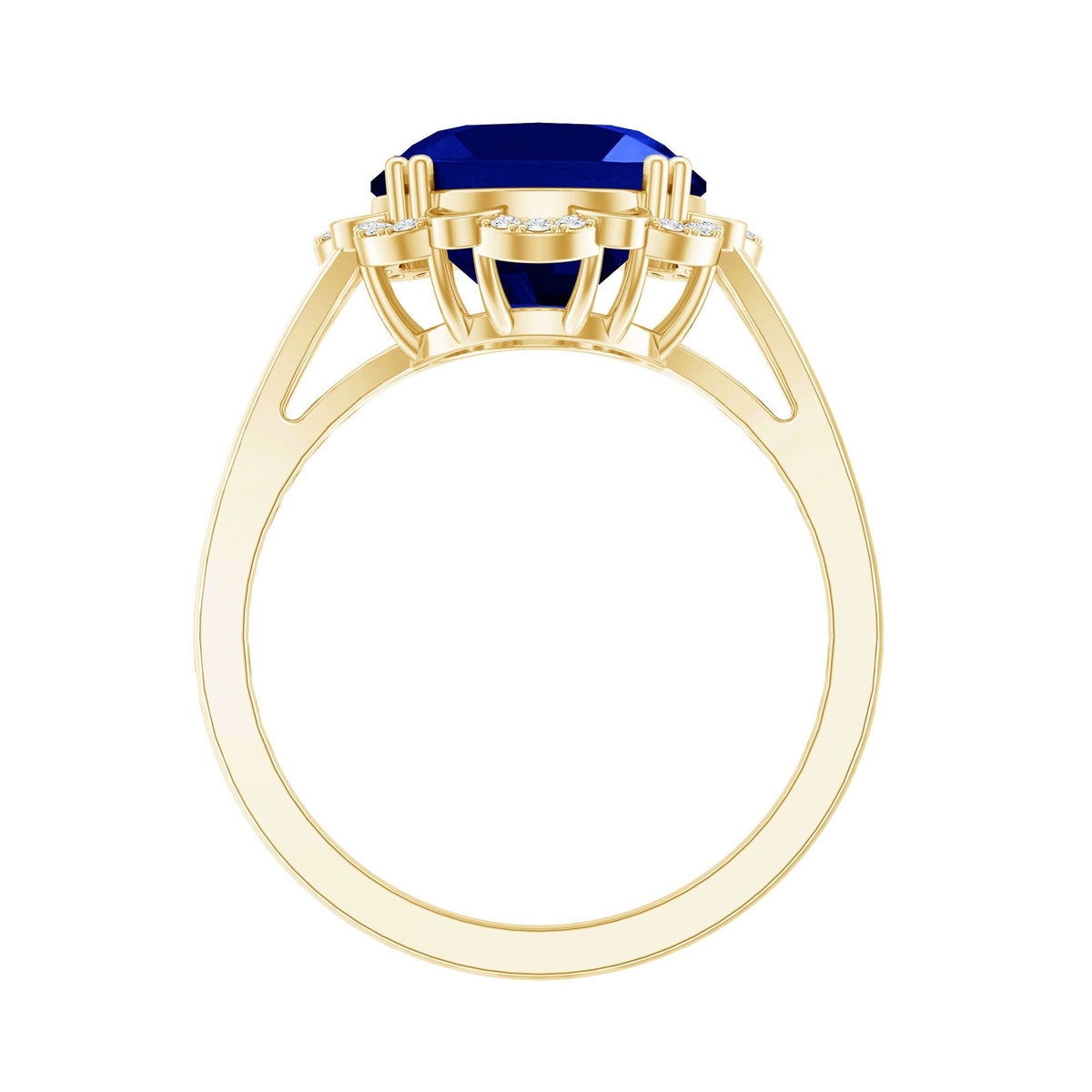 Lab Grown Blue Sapphire Ring, Oval Diamond Halo Engagement Ring