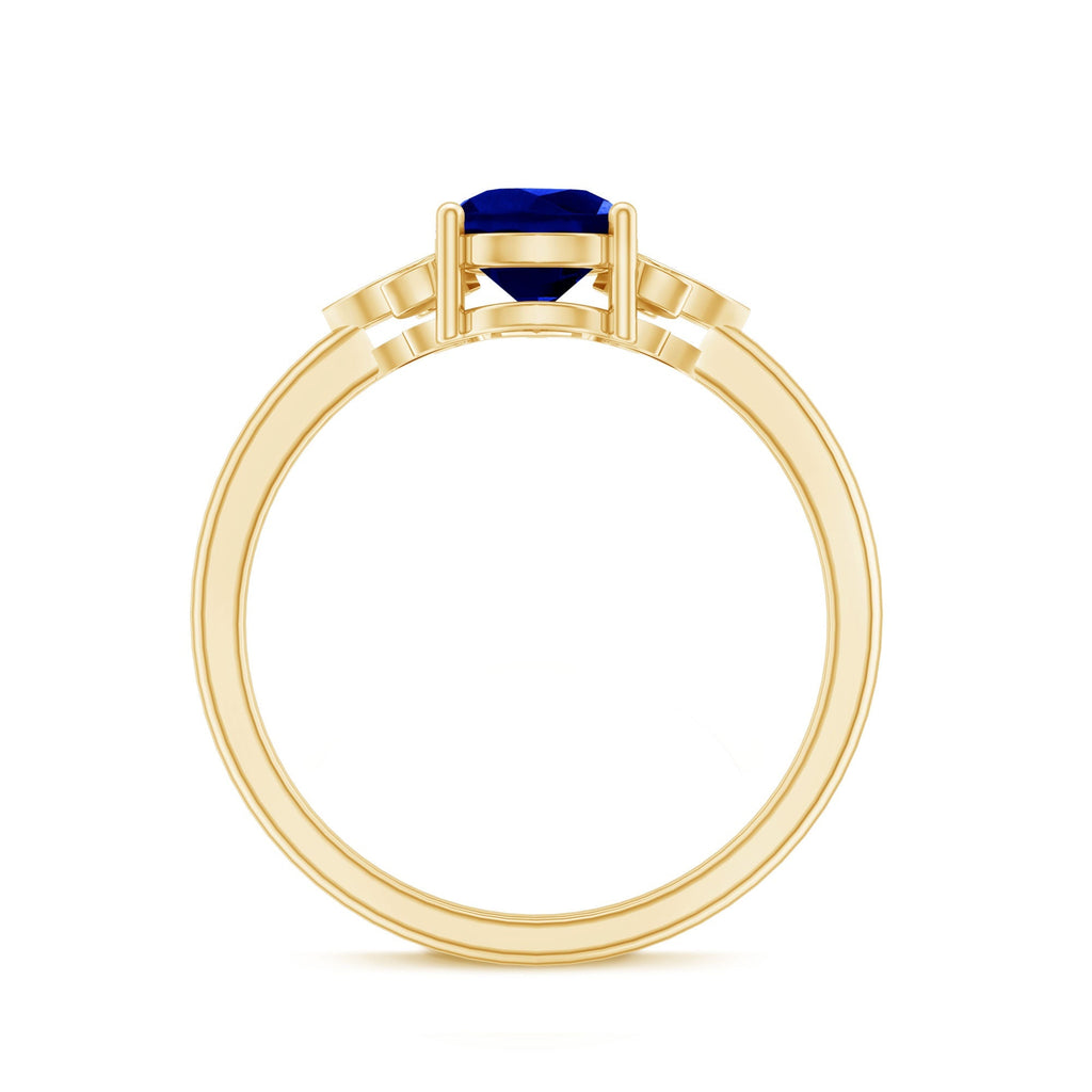 Lab Grown Blue Sapphire Ring, Pear Diamond Engagement Ring