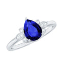 Lab Grown Blue Sapphire Ring, Pear Diamond Engagement Ring