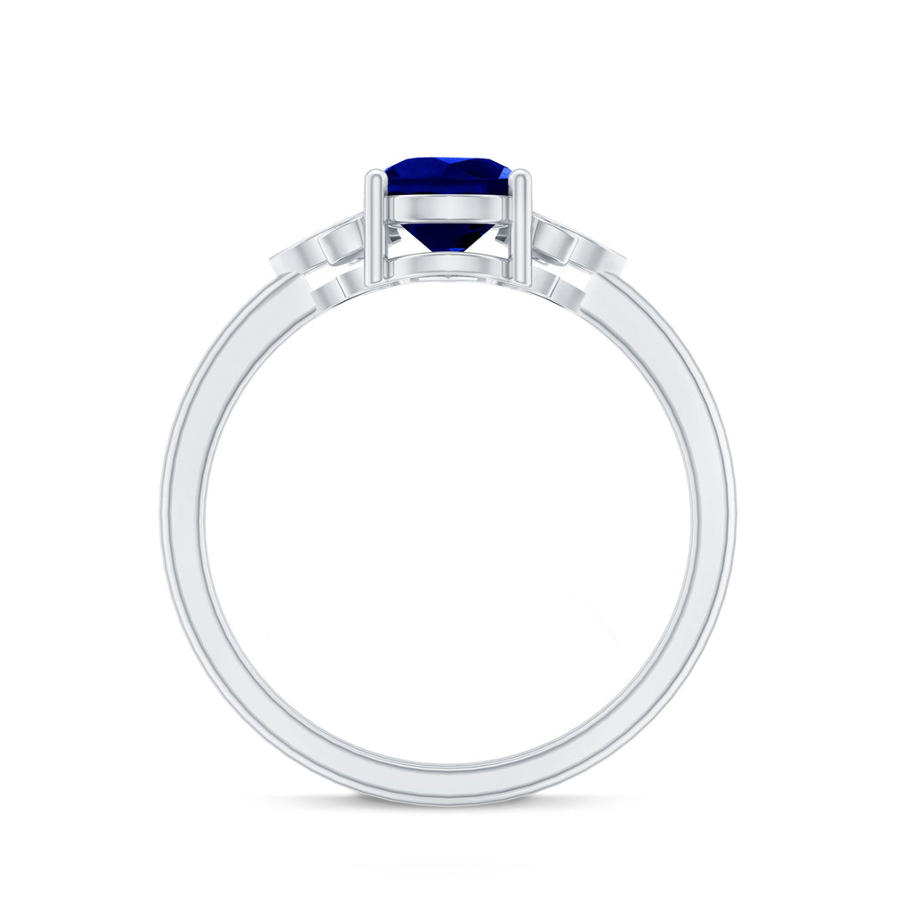 Lab Grown Blue Sapphire Ring, Pear Diamond Engagement Ring
