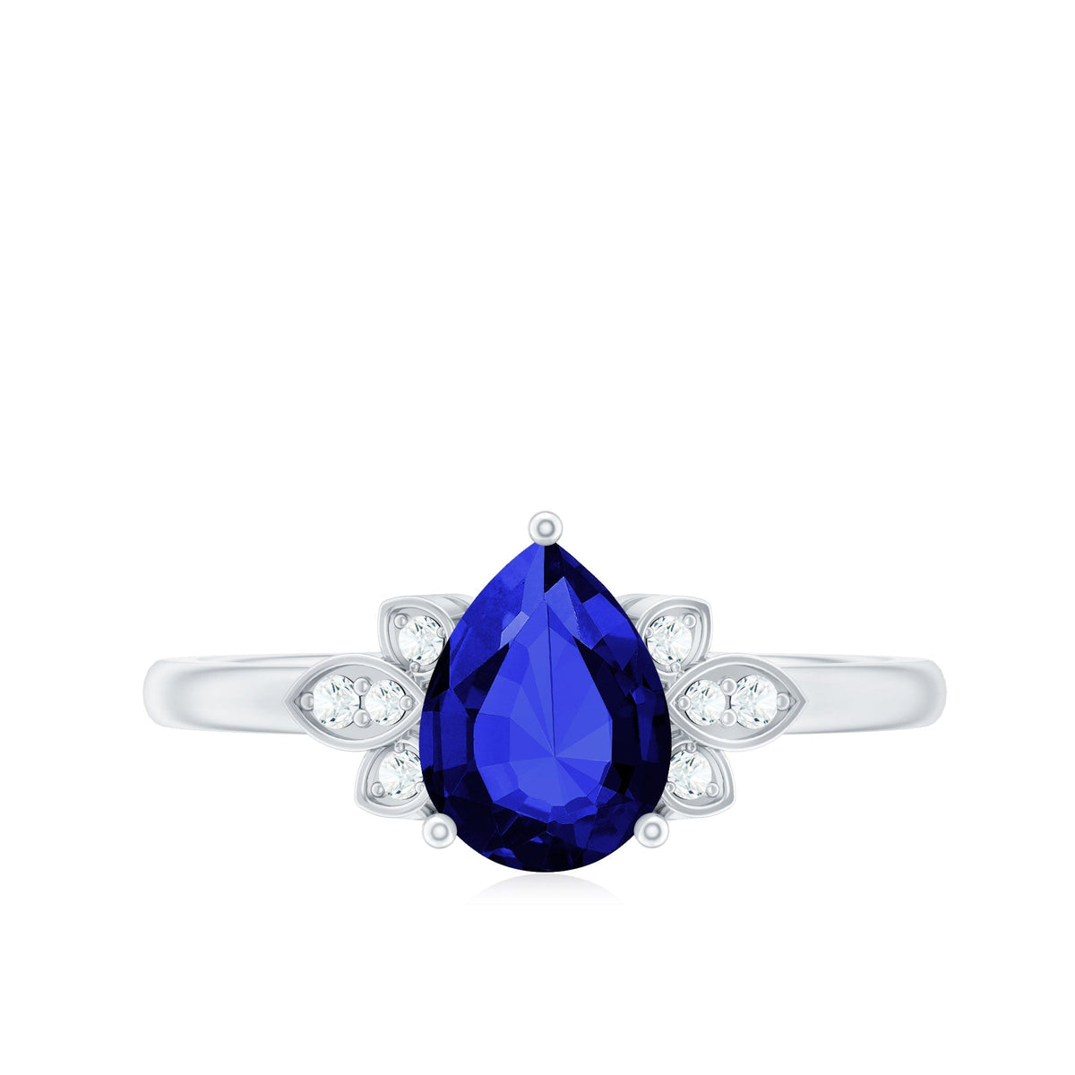 Lab Grown Blue Sapphire Ring, Pear Diamond Engagement Ring