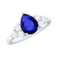 Lab Grown Blue Sapphire Ring, Pear Engagement Ring With Diamonds