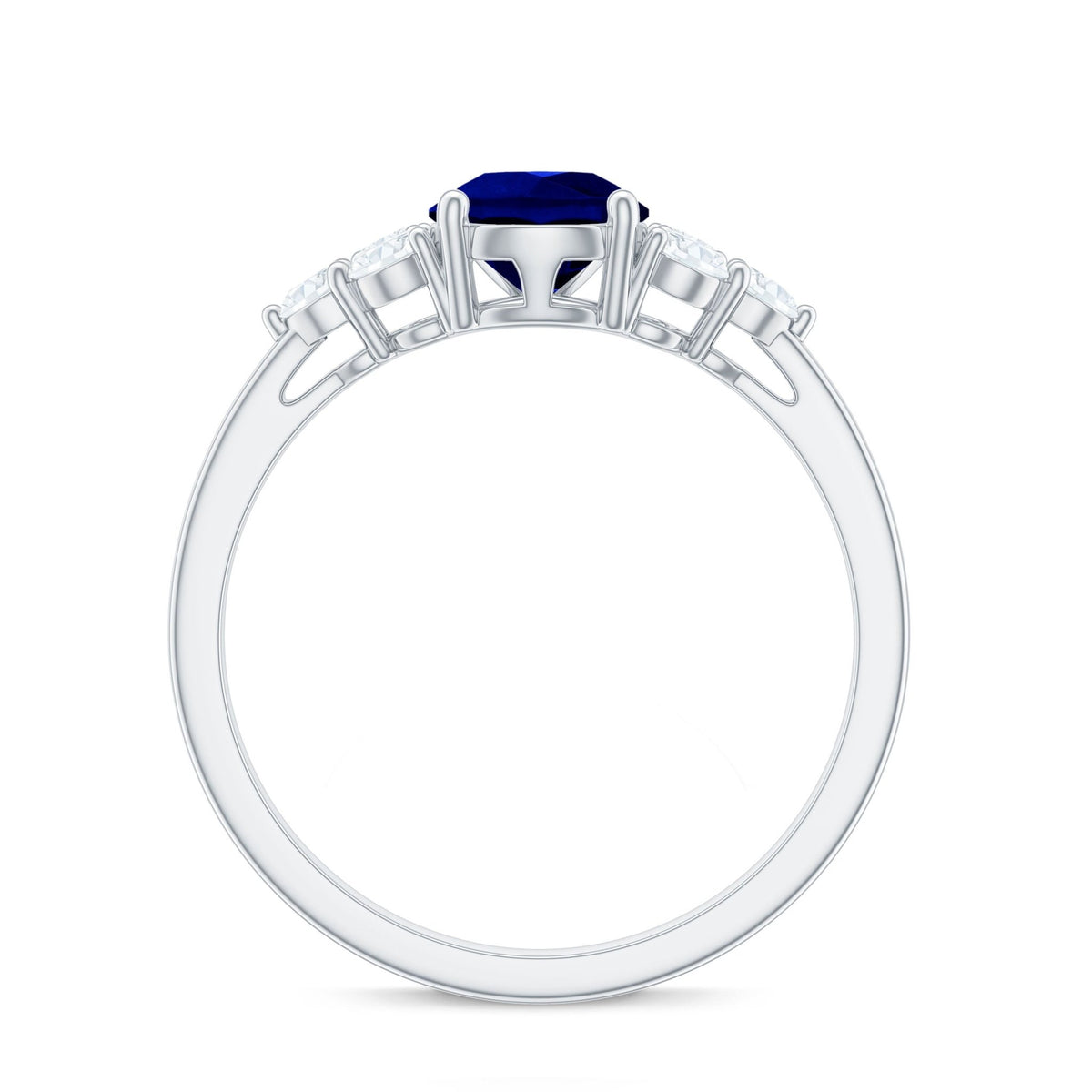 Lab Grown Blue Sapphire Ring, Pear Engagement Ring With Diamonds