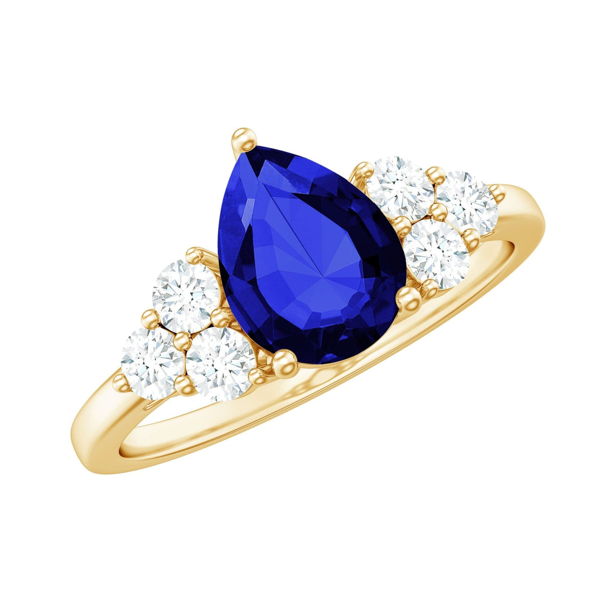 Lab Grown Blue Sapphire Ring, Pear Engagement Ring With Diamonds