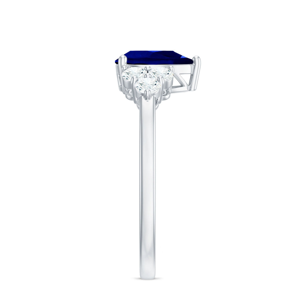 Lab Grown Blue Sapphire Ring, Pear Engagement Ring With Diamonds
