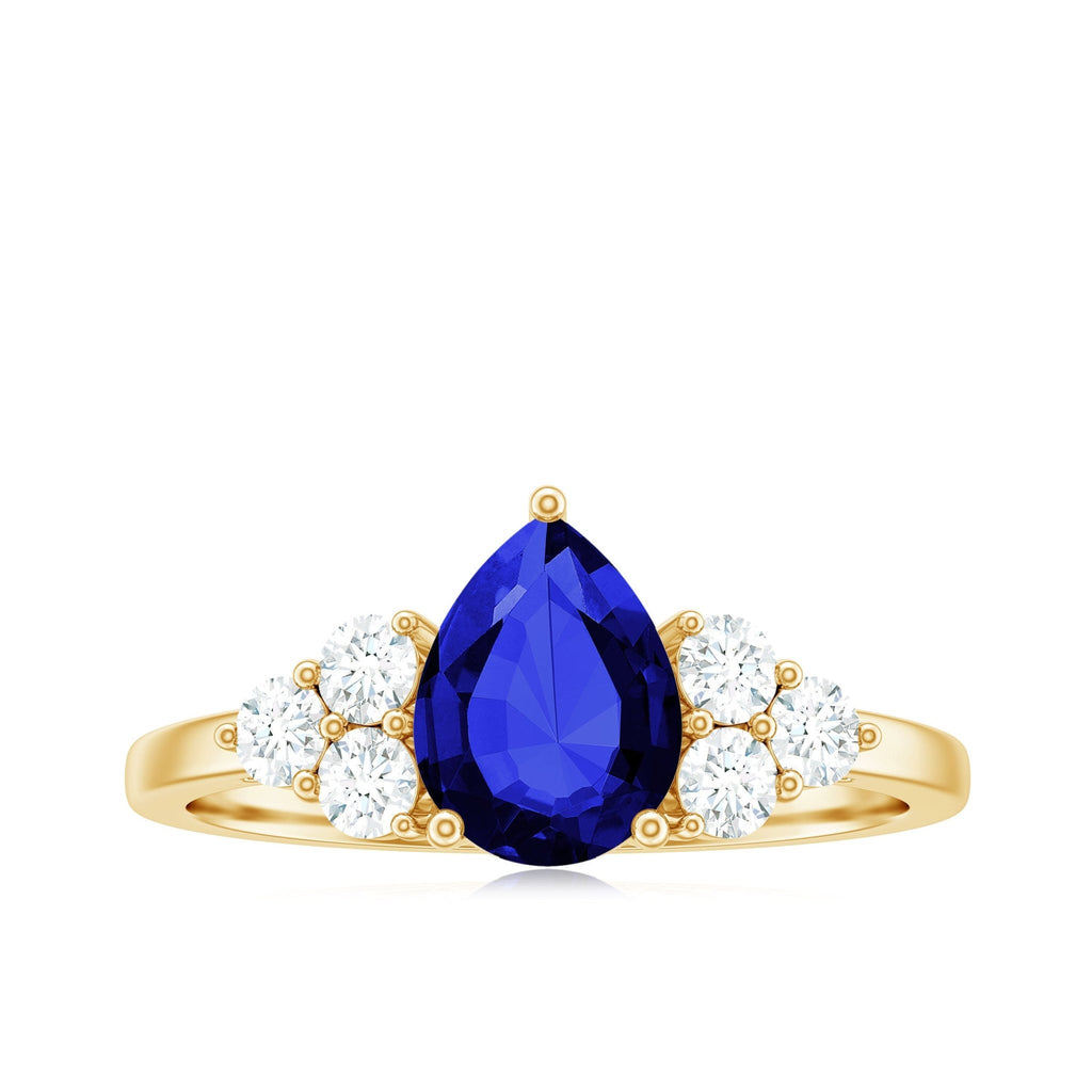 Lab Grown Blue Sapphire Ring, Pear Engagement Ring With Diamonds