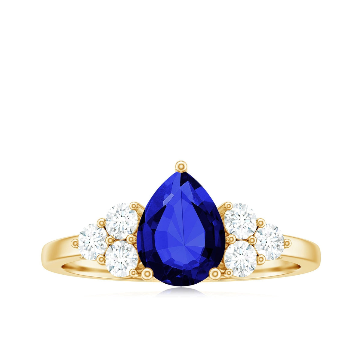 Lab Grown Blue Sapphire Ring, Pear Engagement Ring With Diamonds