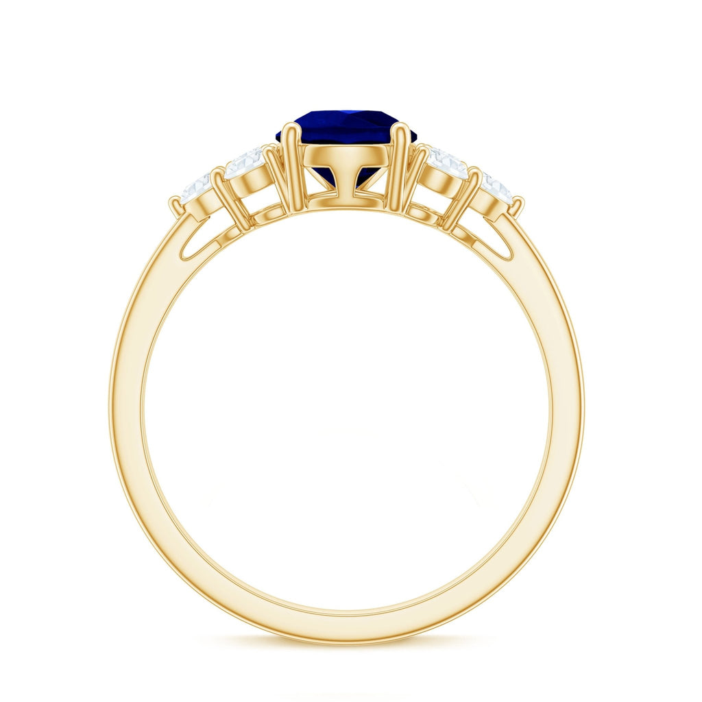 Lab Grown Blue Sapphire Ring, Pear Engagement Ring With Diamonds