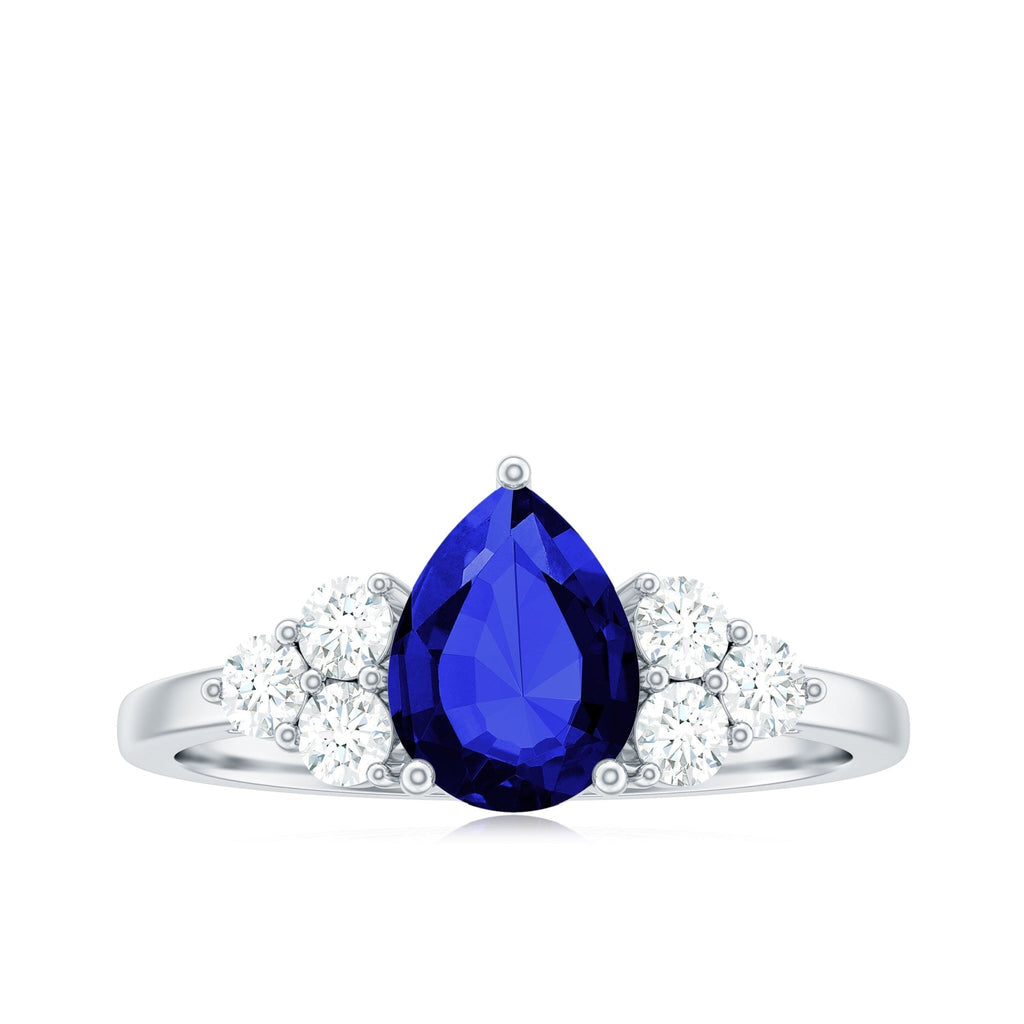 Lab Grown Blue Sapphire Ring, Pear Engagement Ring With Diamonds