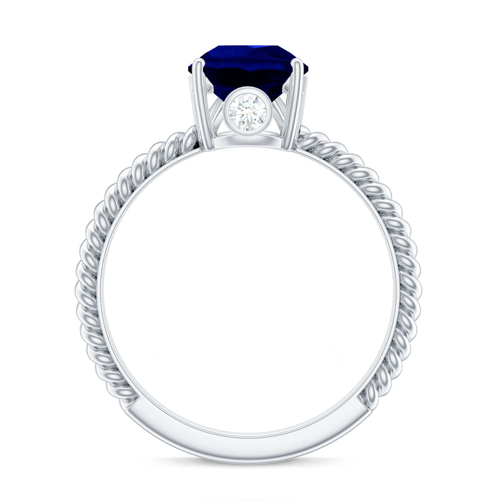 Lab Grown Blue Sapphire Ring, Pear Shaped Twisted Rope Ring