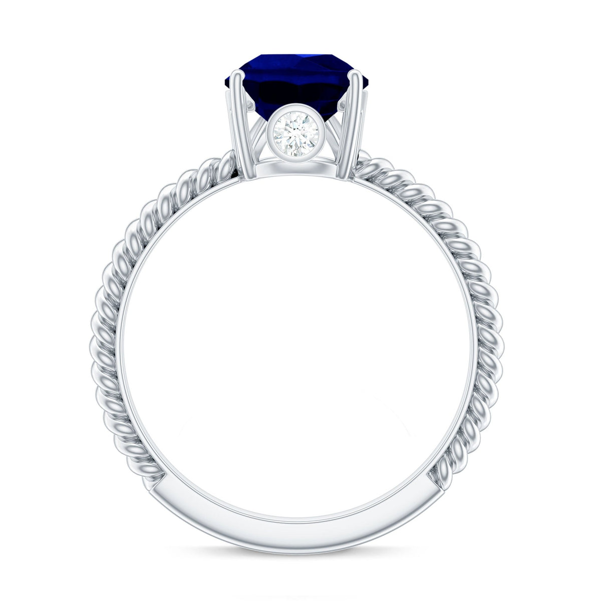 Lab Grown Blue Sapphire Ring, Pear Shaped Twisted Rope Ring