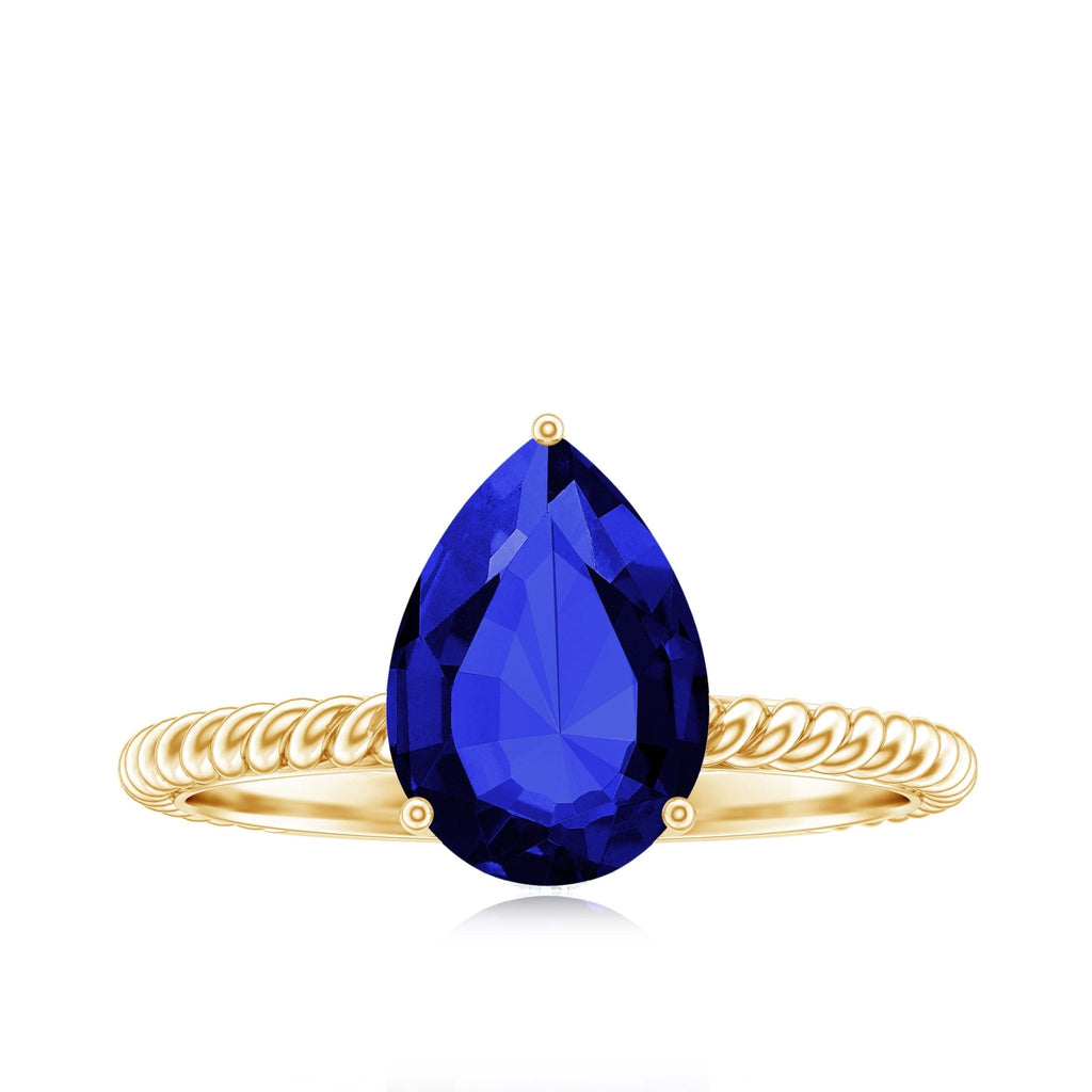 Lab Grown Blue Sapphire Ring, Pear Shaped Twisted Rope Ring