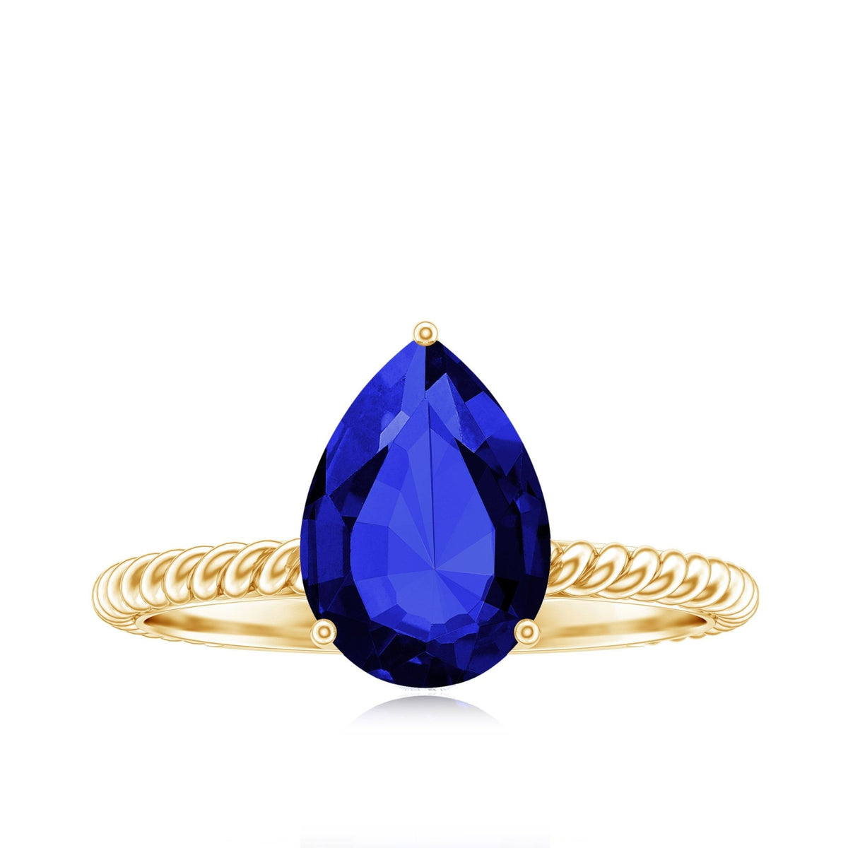 Lab Grown Blue Sapphire Ring, Pear Shaped Twisted Rope Ring