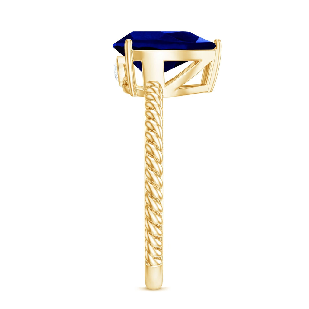 Lab Grown Blue Sapphire Ring, Pear Shaped Twisted Rope Ring