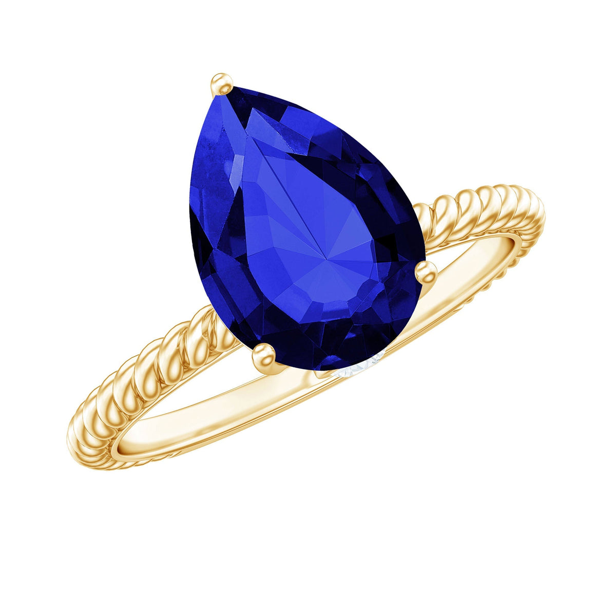 Lab Grown Blue Sapphire Ring, Pear Shaped Twisted Rope Ring