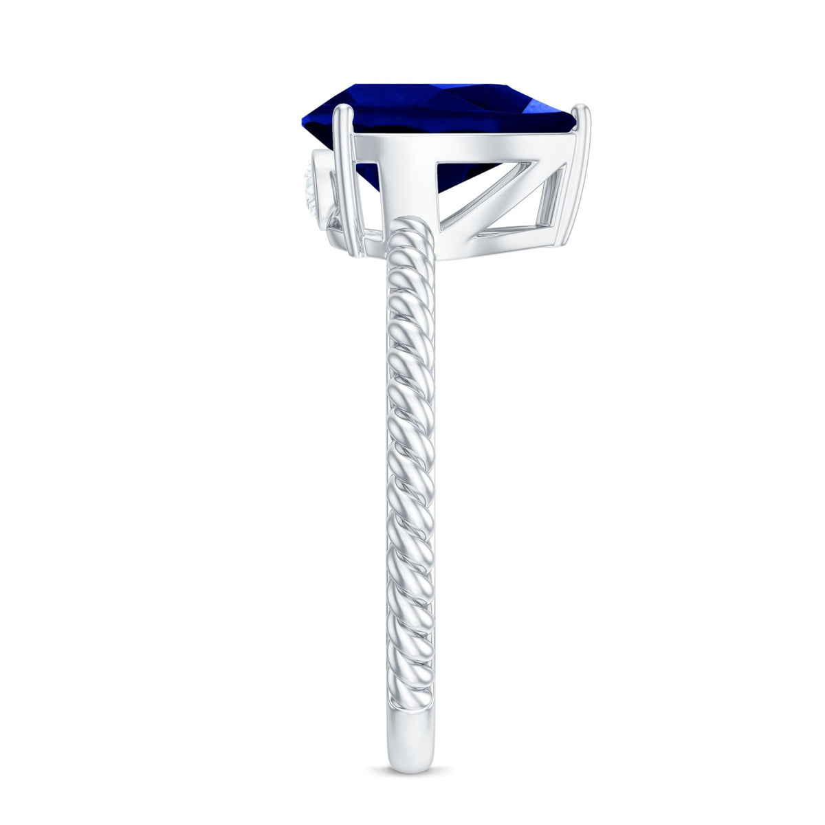 Lab Grown Blue Sapphire Ring, Pear Shaped Twisted Rope Ring