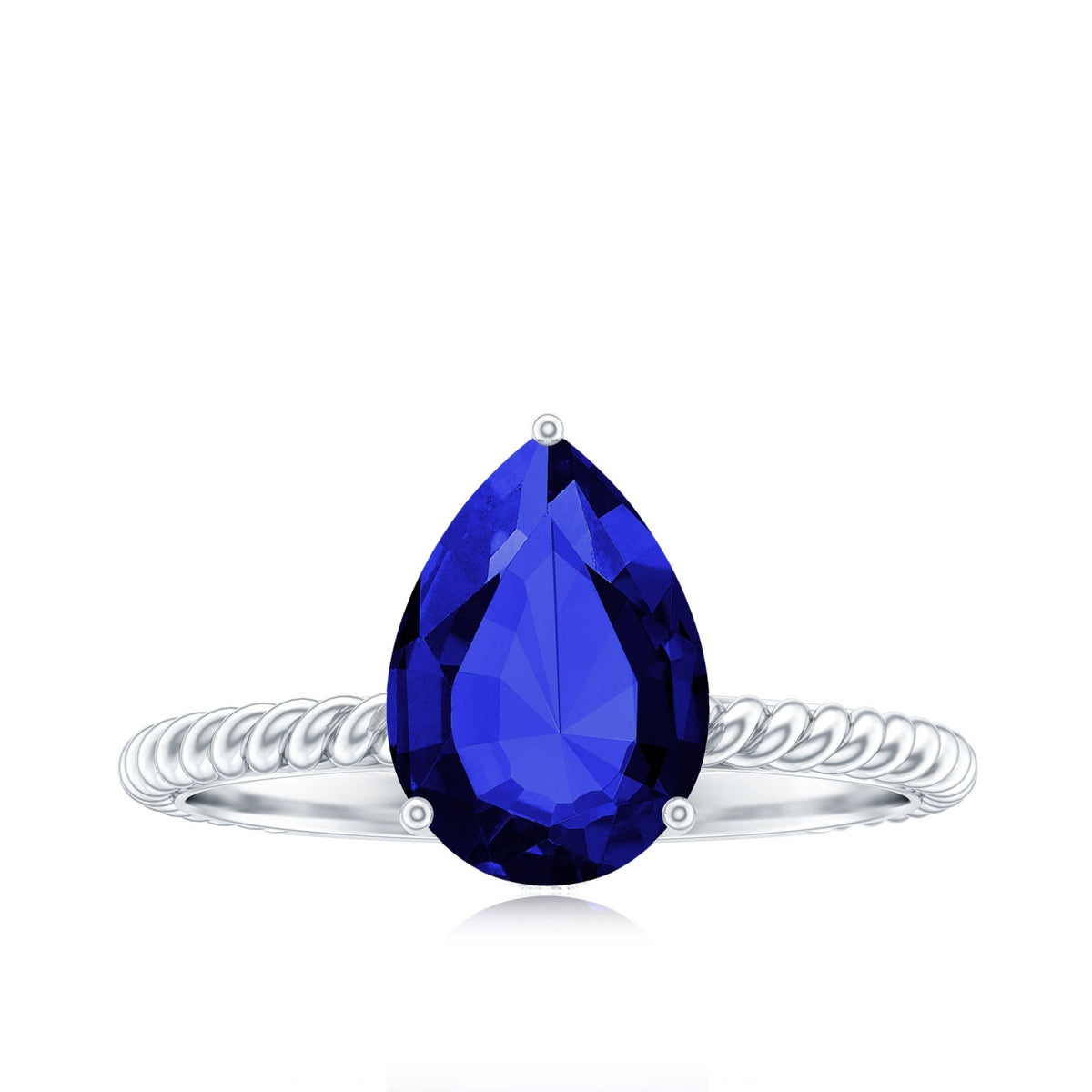 Lab Grown Blue Sapphire Ring, Pear Shaped Twisted Rope Ring