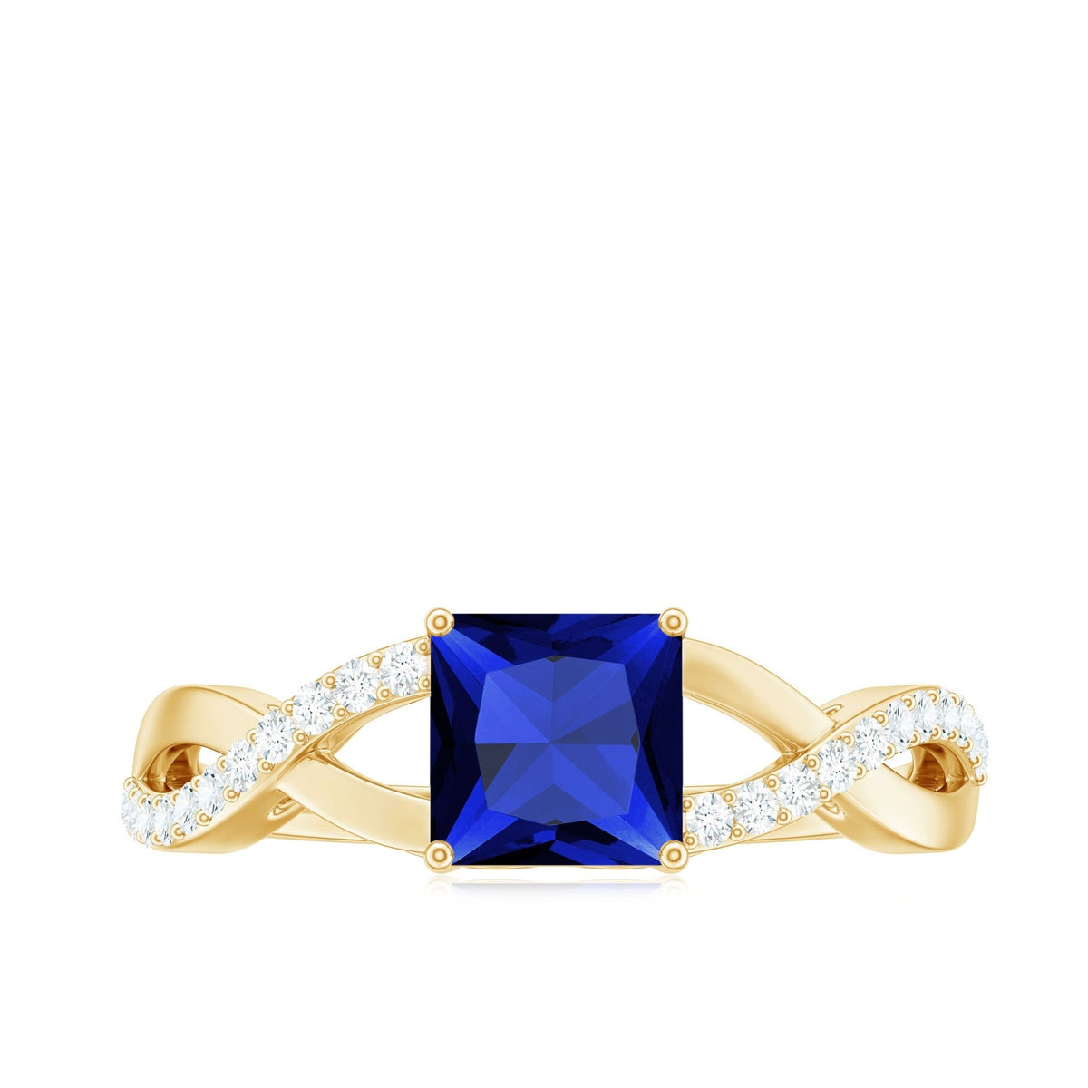 Lab Grown Blue Sapphire Ring Princess Cut Diamond Crossover