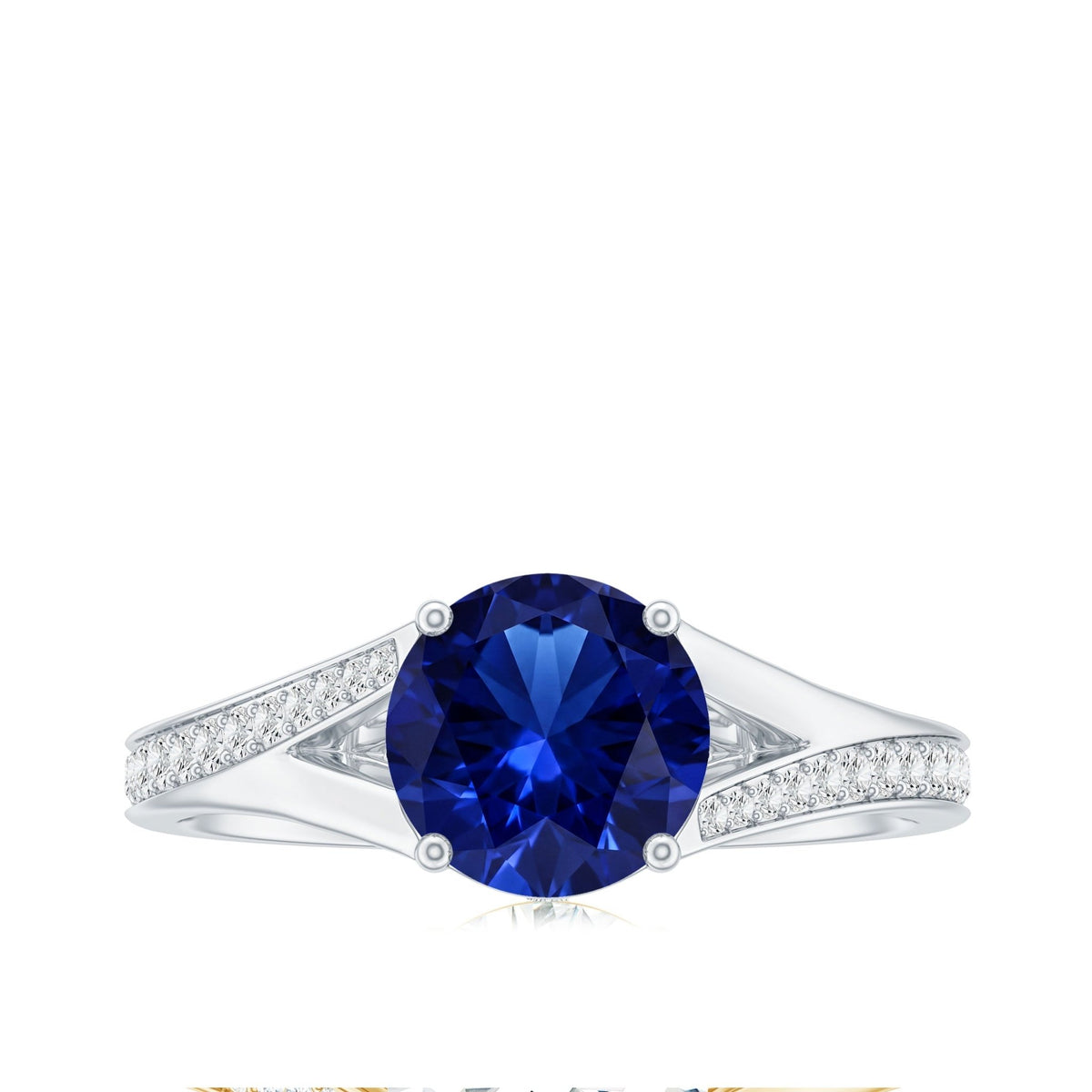 Lab Grown Blue Sapphire Ring, Round Split Shank Engagement Ring