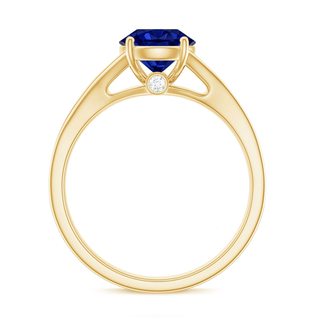 Lab Grown Blue Sapphire Ring, Round Split Shank Engagement Ring