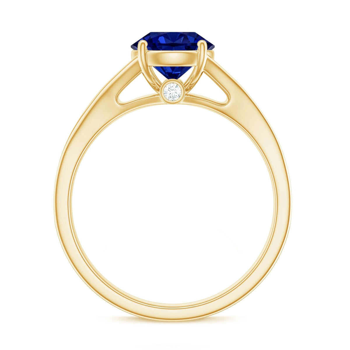 Lab Grown Blue Sapphire Ring, Round Split Shank Engagement Ring