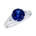 Lab Grown Blue Sapphire Ring, Round Split Shank Engagement Ring