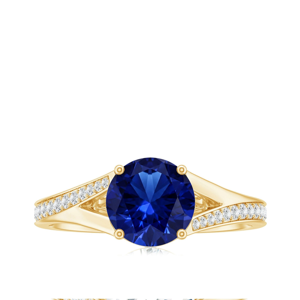 Lab Grown Blue Sapphire Ring, Round Split Shank Engagement Ring