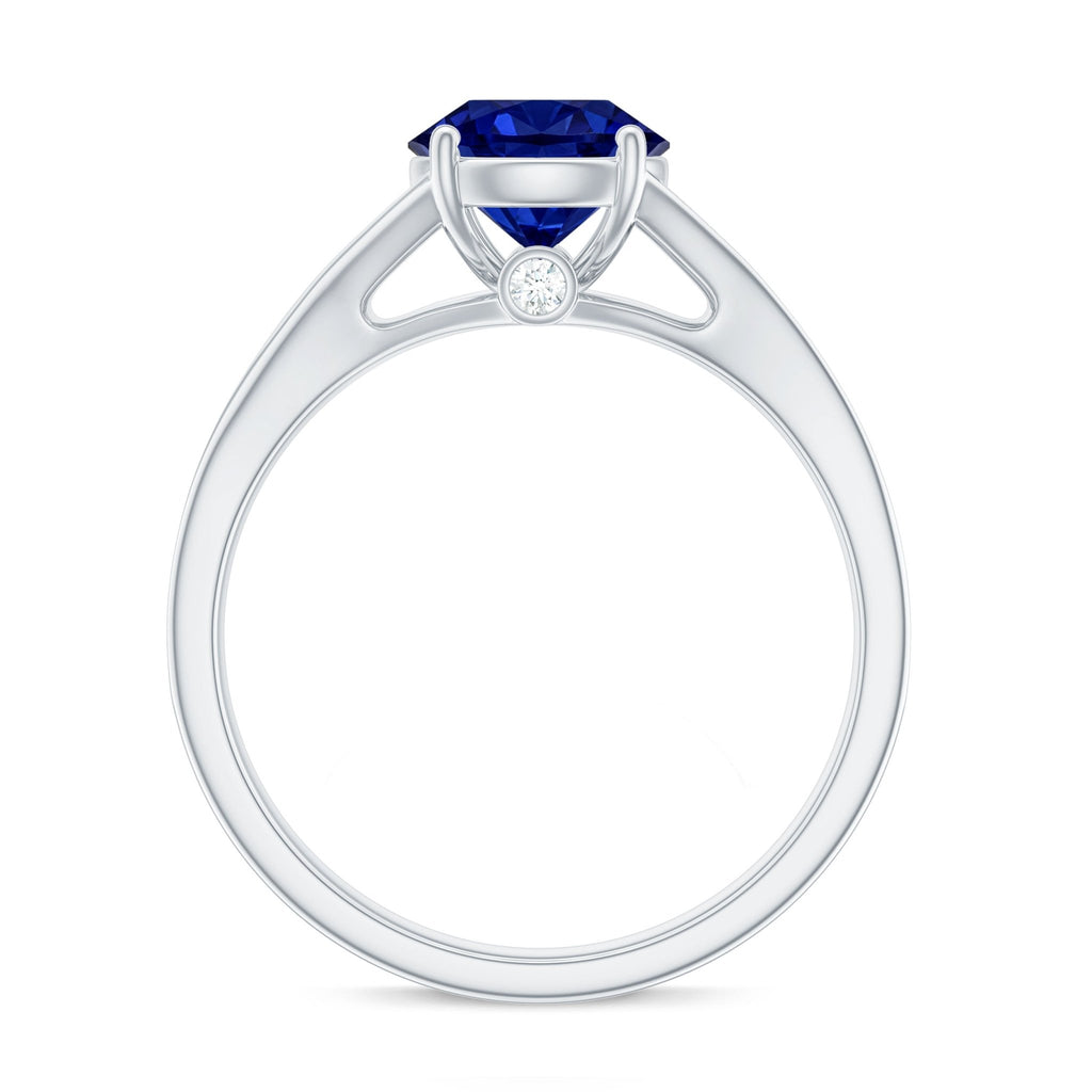 Lab Grown Blue Sapphire Ring, Round Split Shank Engagement Ring