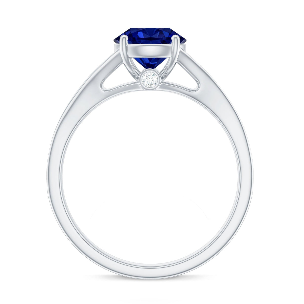 Lab Grown Blue Sapphire Ring, Round Split Shank Engagement Ring