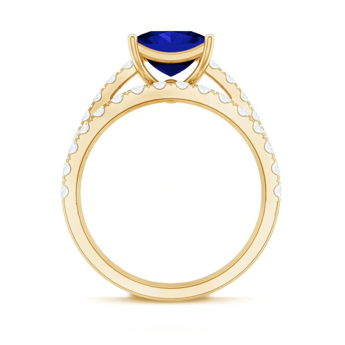 Lab Grown Blue Sapphire Ring Set Princess Cut Moissanite