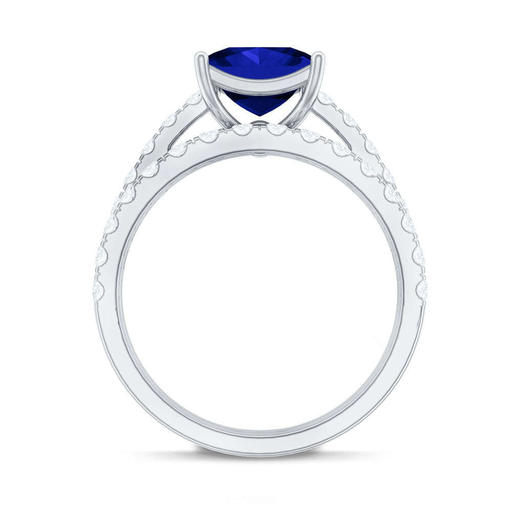 Lab Grown Blue Sapphire Ring Set Princess Cut Moissanite