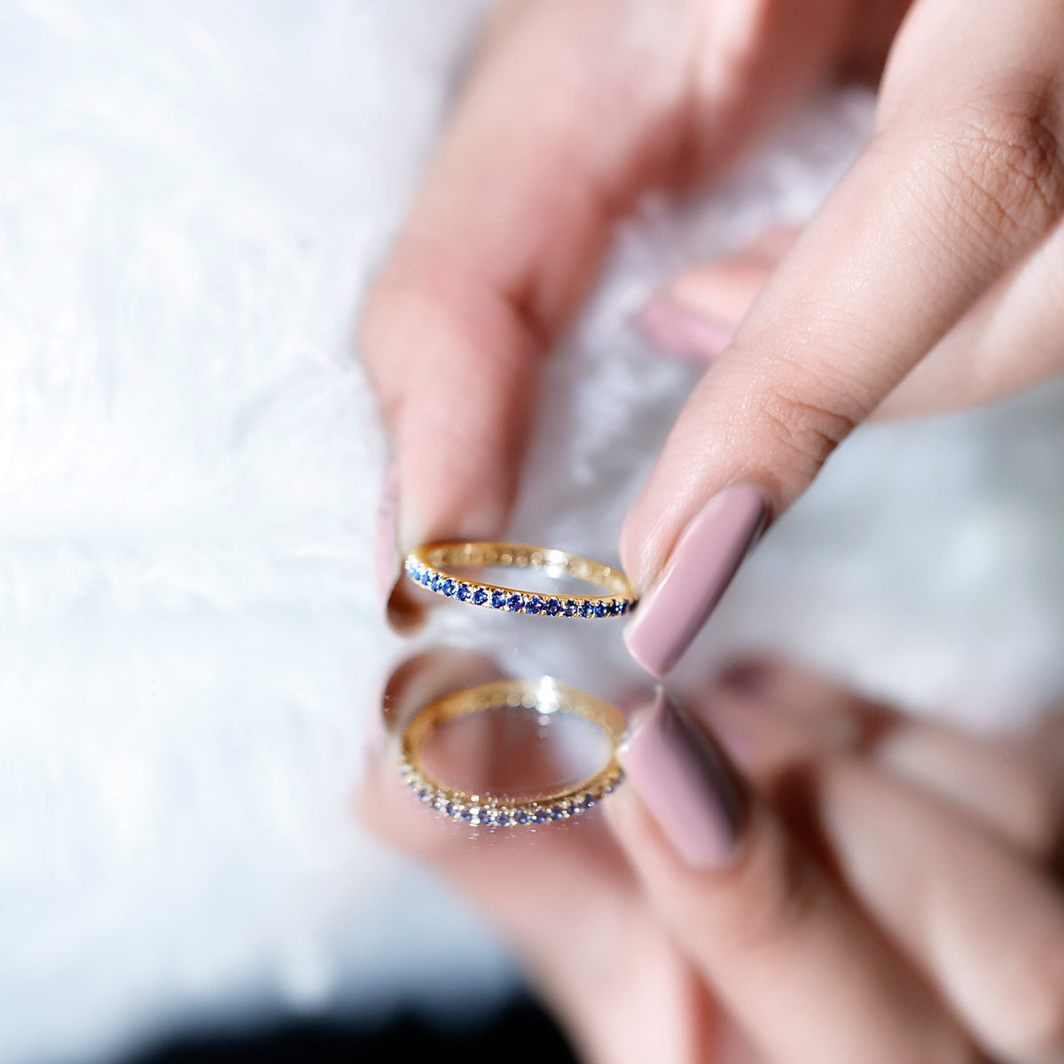 Lab Grown Blue Sapphire Ring, Stackable Eternity Band For Women