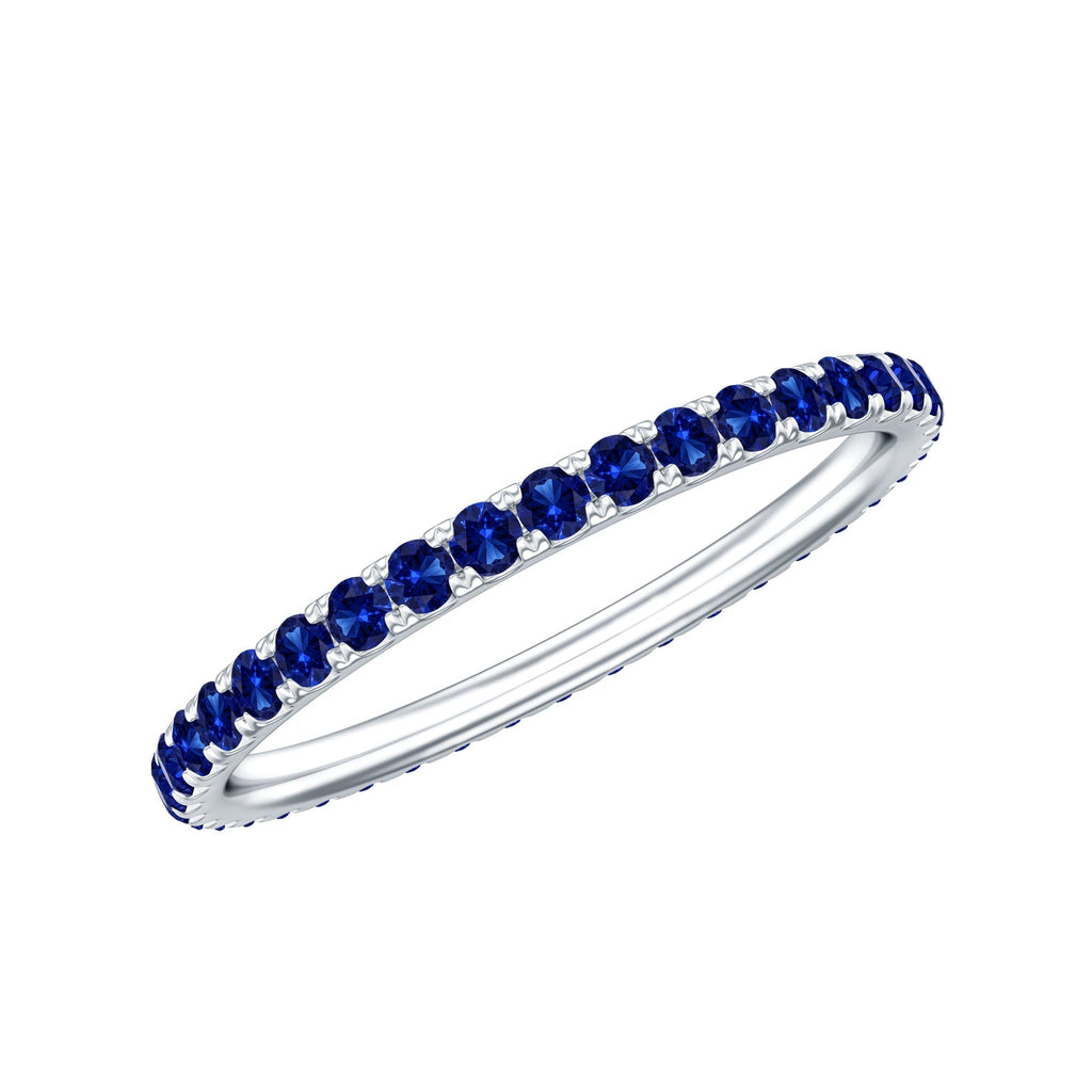 Lab Grown Blue Sapphire Ring, Stackable Eternity Band For Women