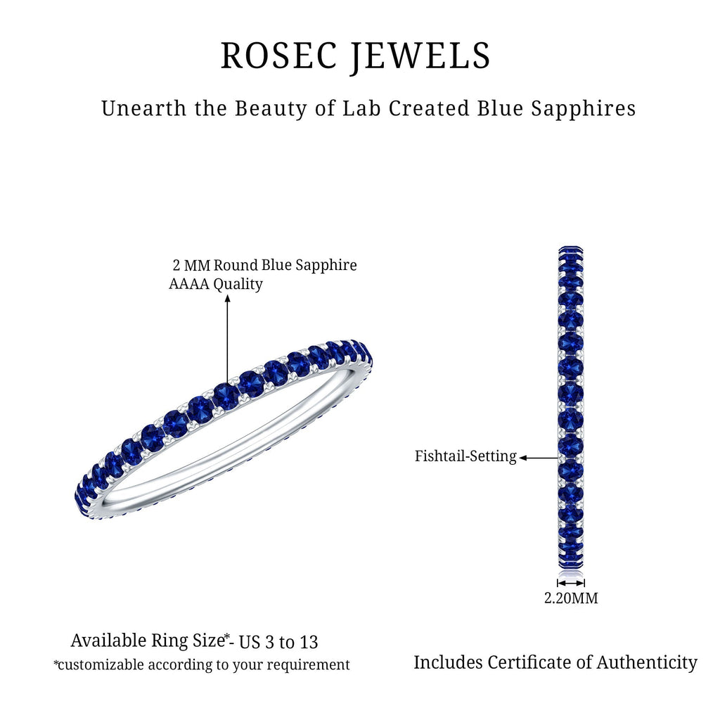 Lab Grown Blue Sapphire Ring, Stackable Eternity Band For Women