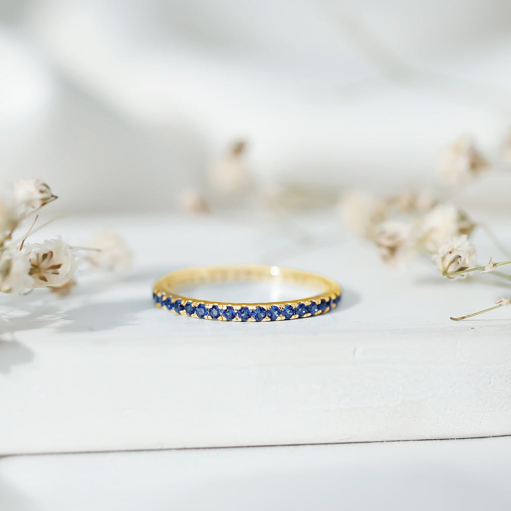 Lab Grown Blue Sapphire Ring, Stackable Eternity Band For Women