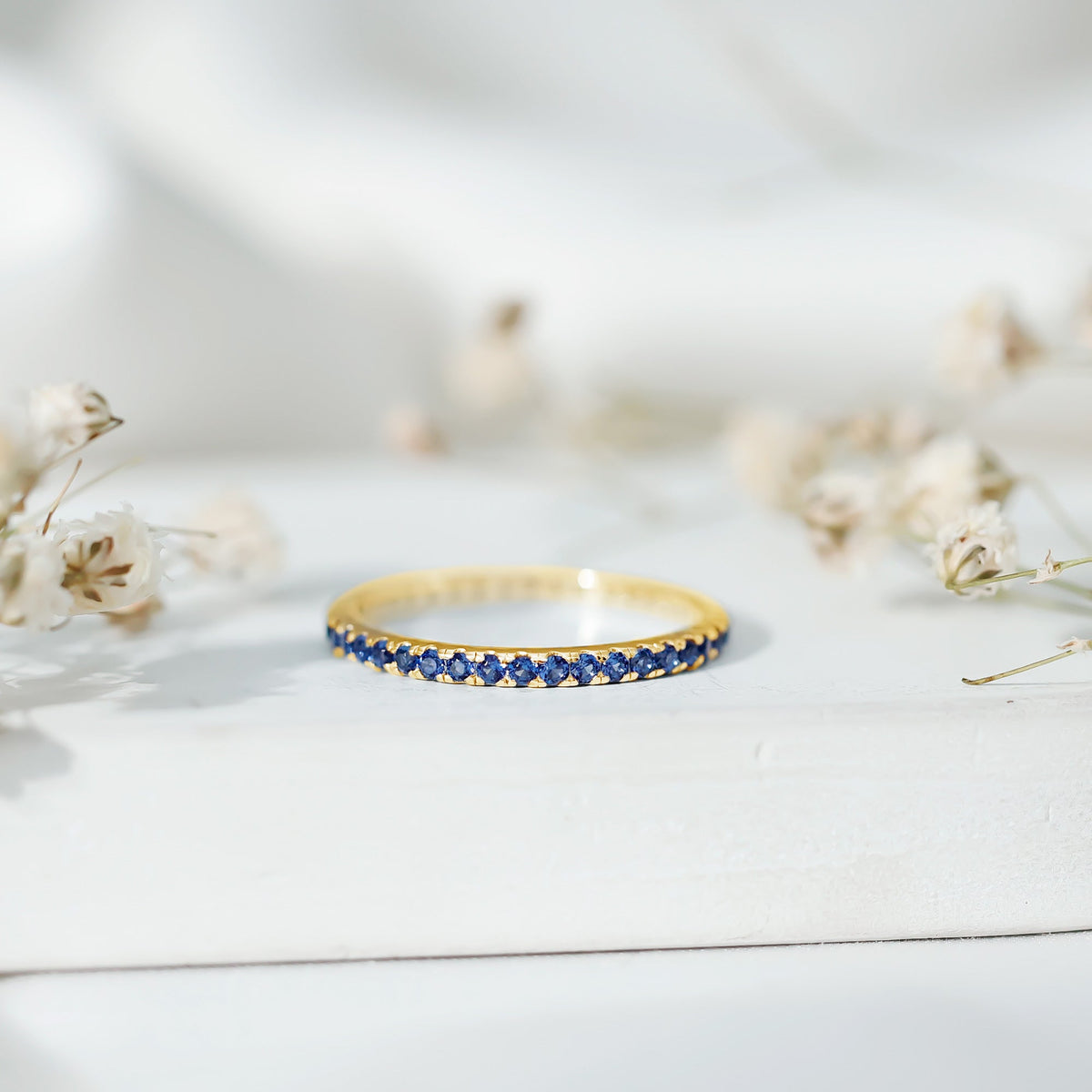 Lab Grown Blue Sapphire Ring, Stackable Eternity Band For Women