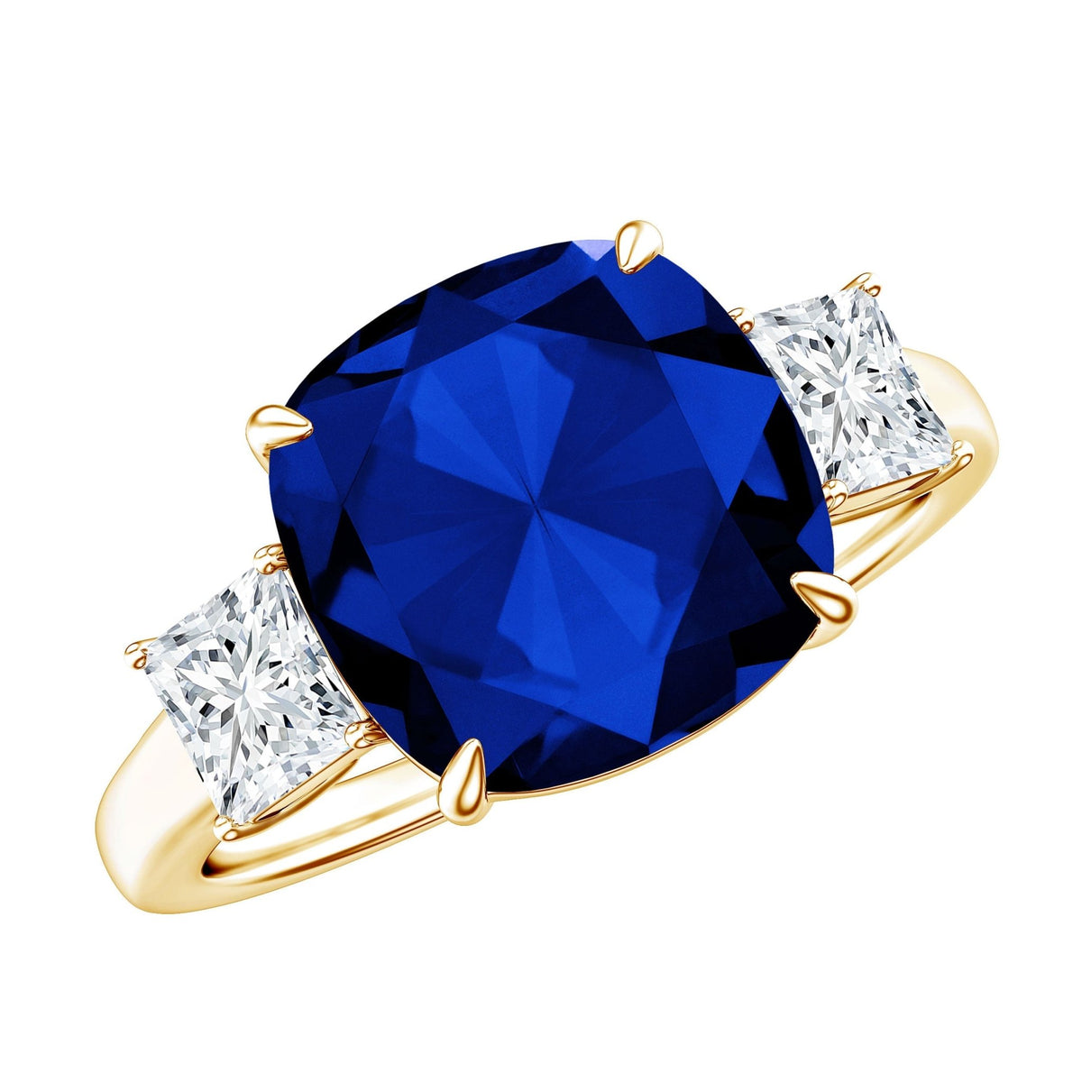 Lab Grown Blue Sapphire Ring, Three Stone Moissanite Ring Design