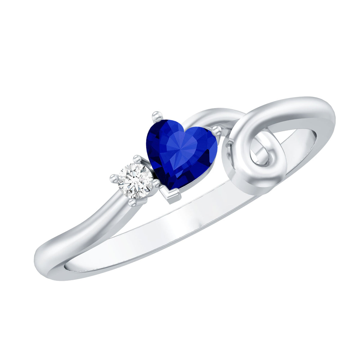 Lab Grown Blue Sapphire Ring, Twisted Heart Promise Ring