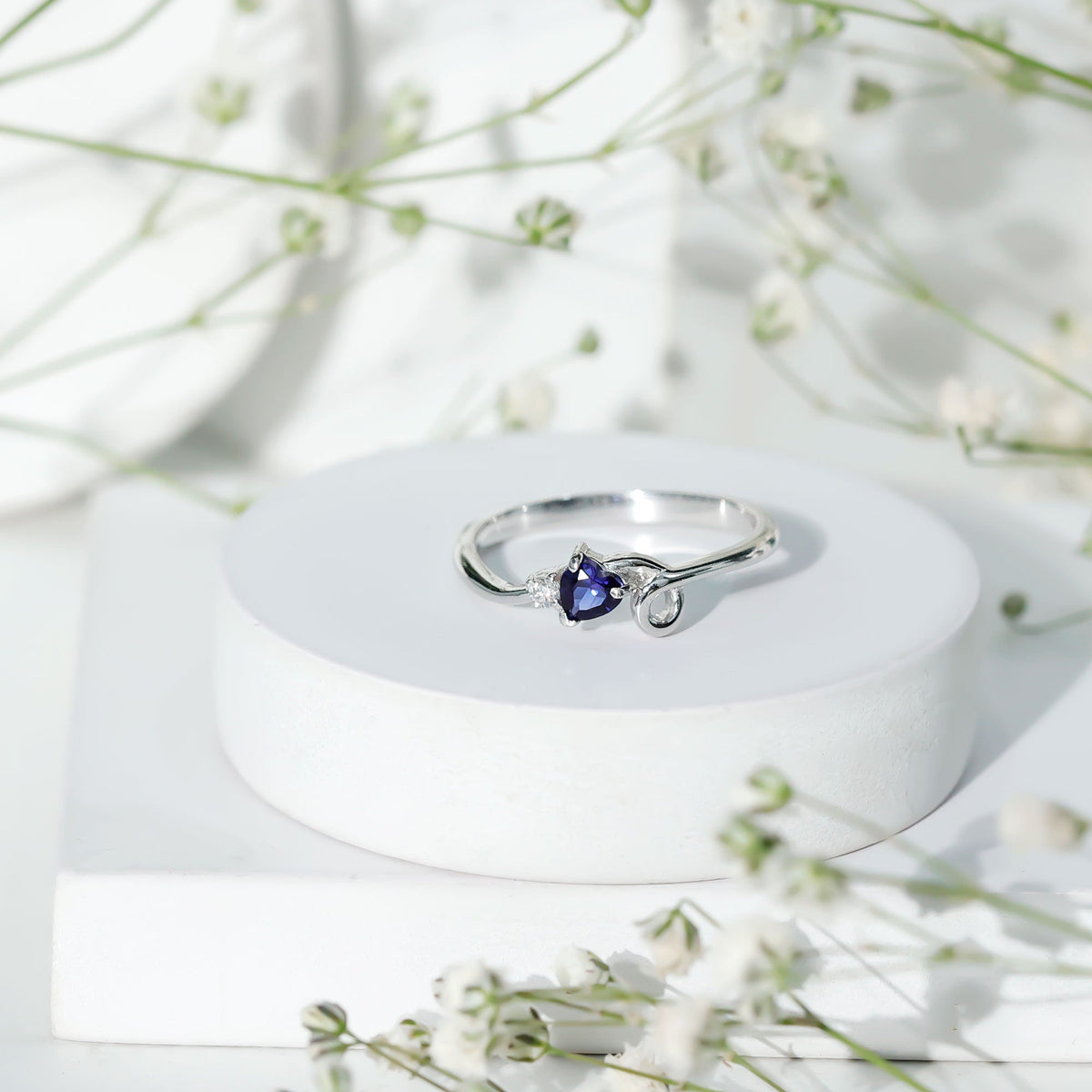 Lab Grown Blue Sapphire Ring, Twisted Heart Promise Ring