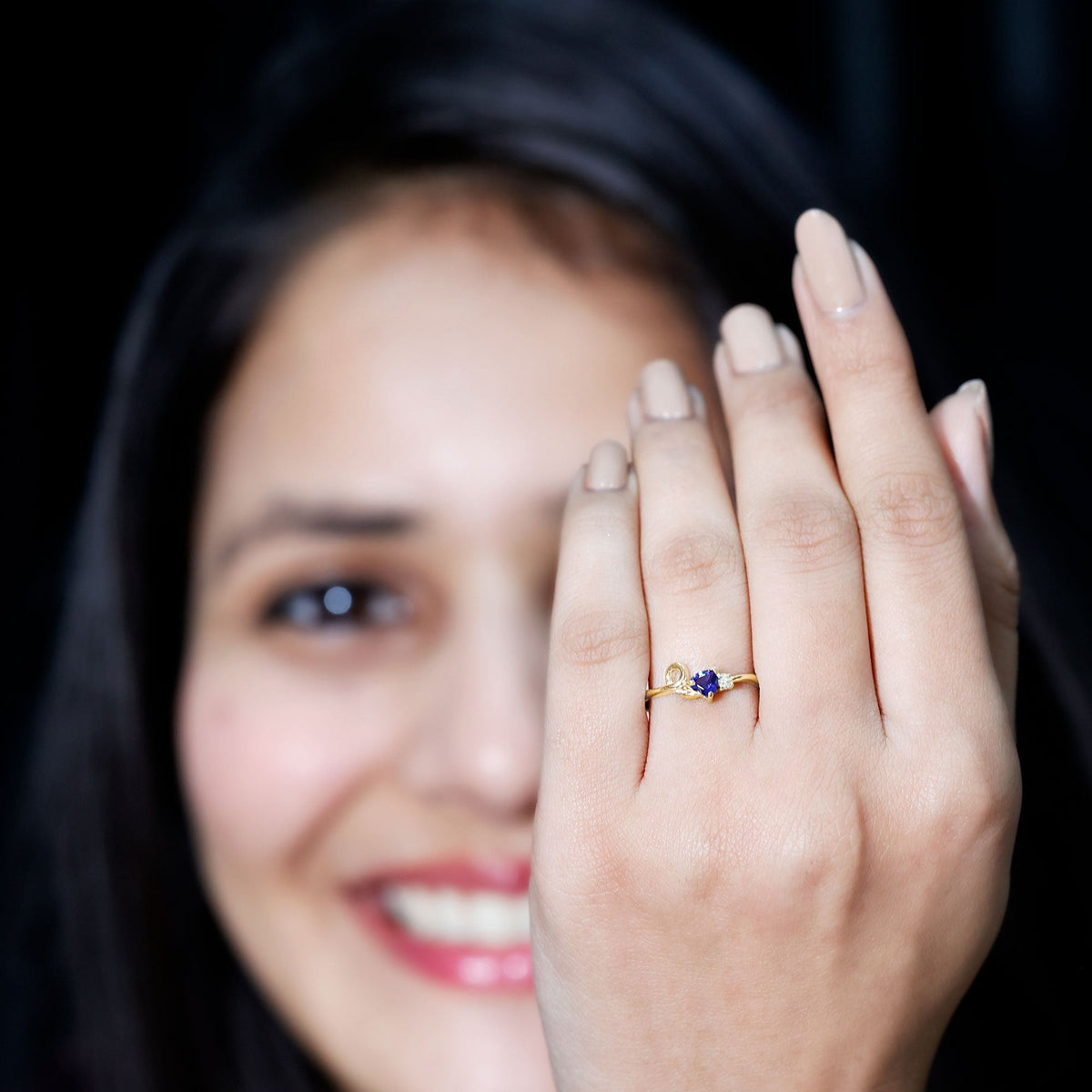 Lab Grown Blue Sapphire Ring, Twisted Heart Promise Ring