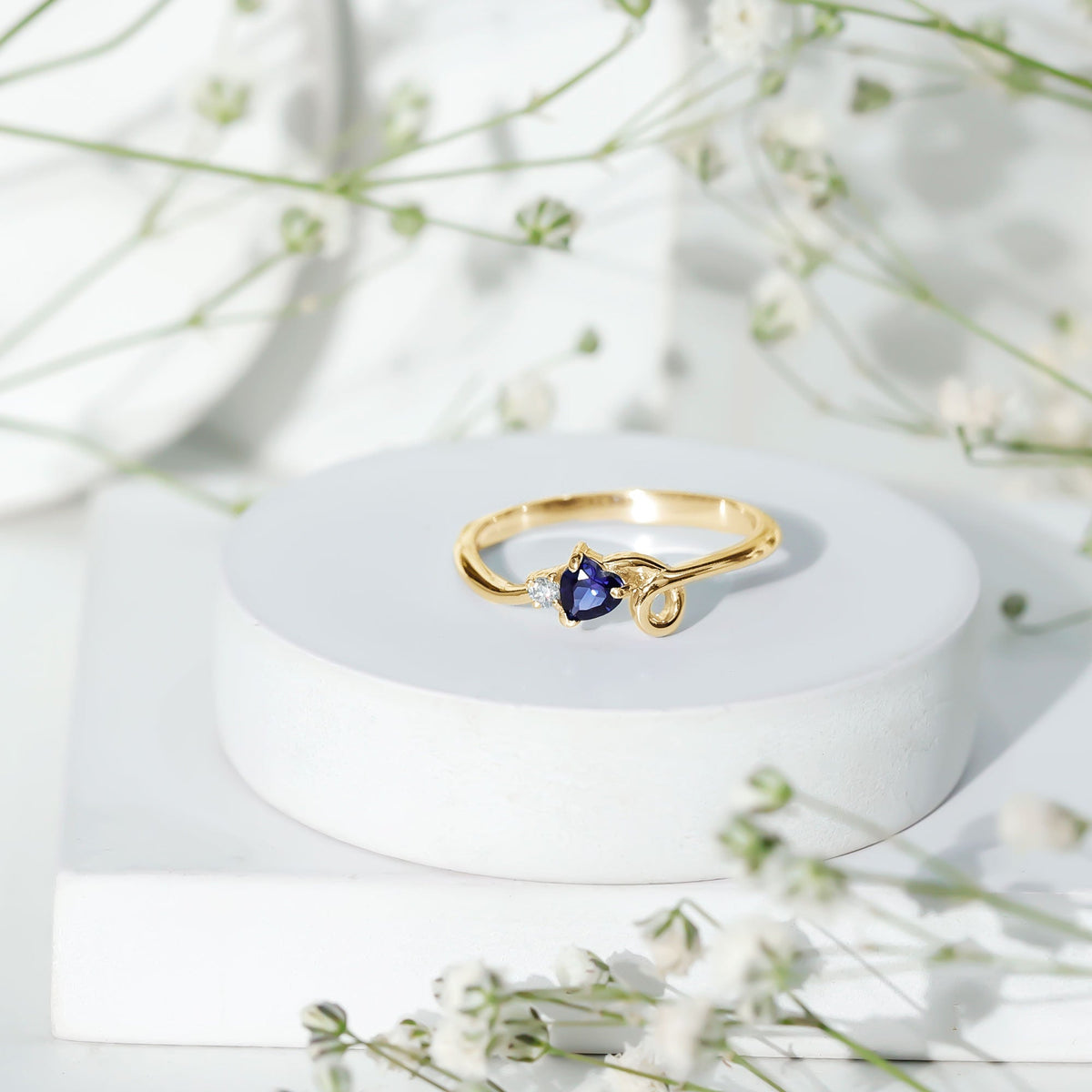 Lab Grown Blue Sapphire Ring, Twisted Heart Promise Ring