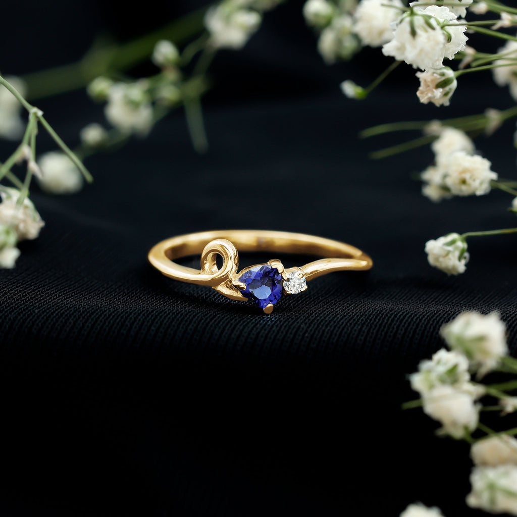 Lab Grown Blue Sapphire Ring, Twisted Heart Promise Ring