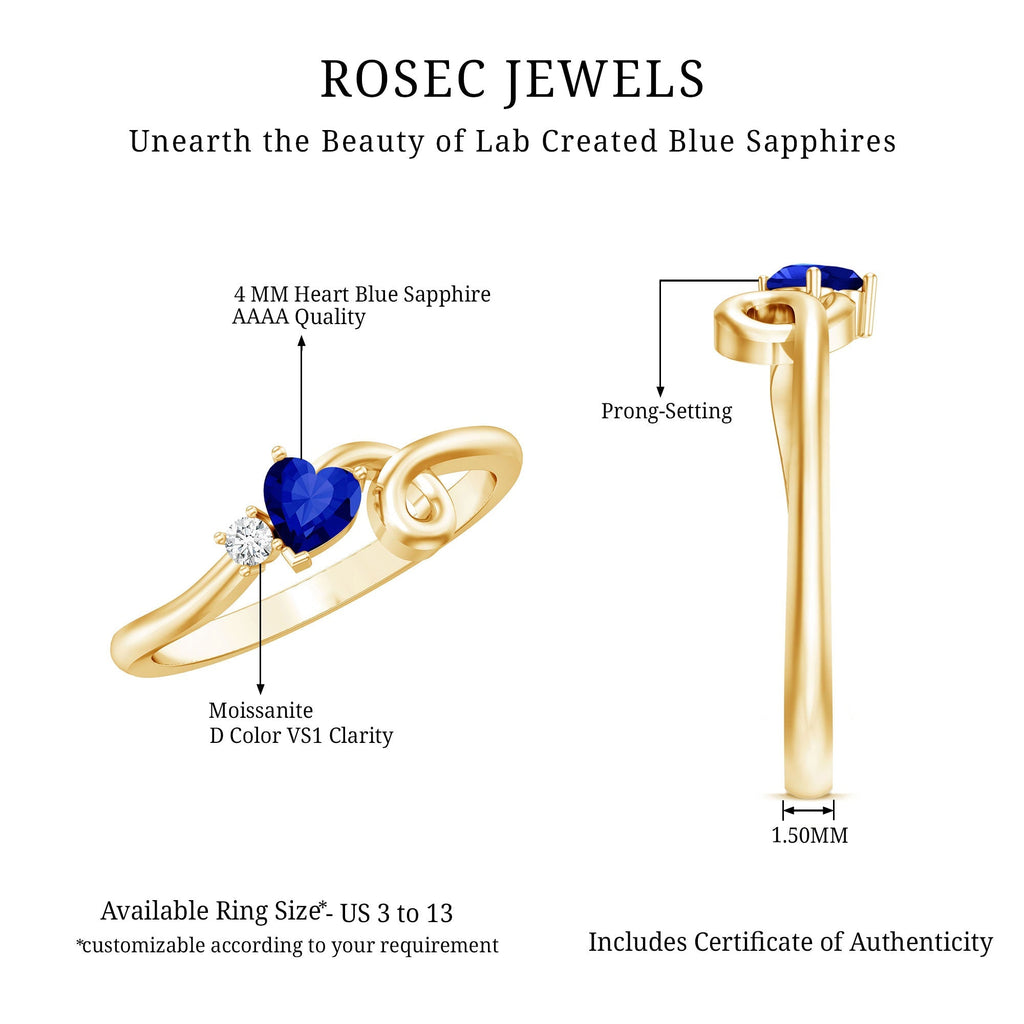 Lab Grown Blue Sapphire Ring, Twisted Heart Promise Ring