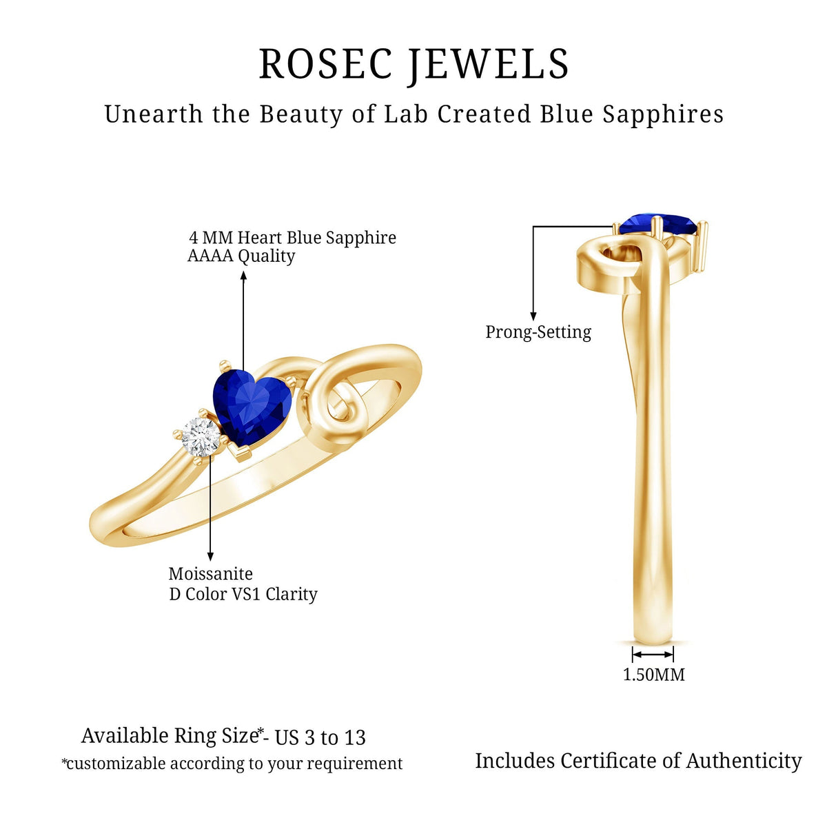 Lab Grown Blue Sapphire Ring, Twisted Heart Promise Ring
