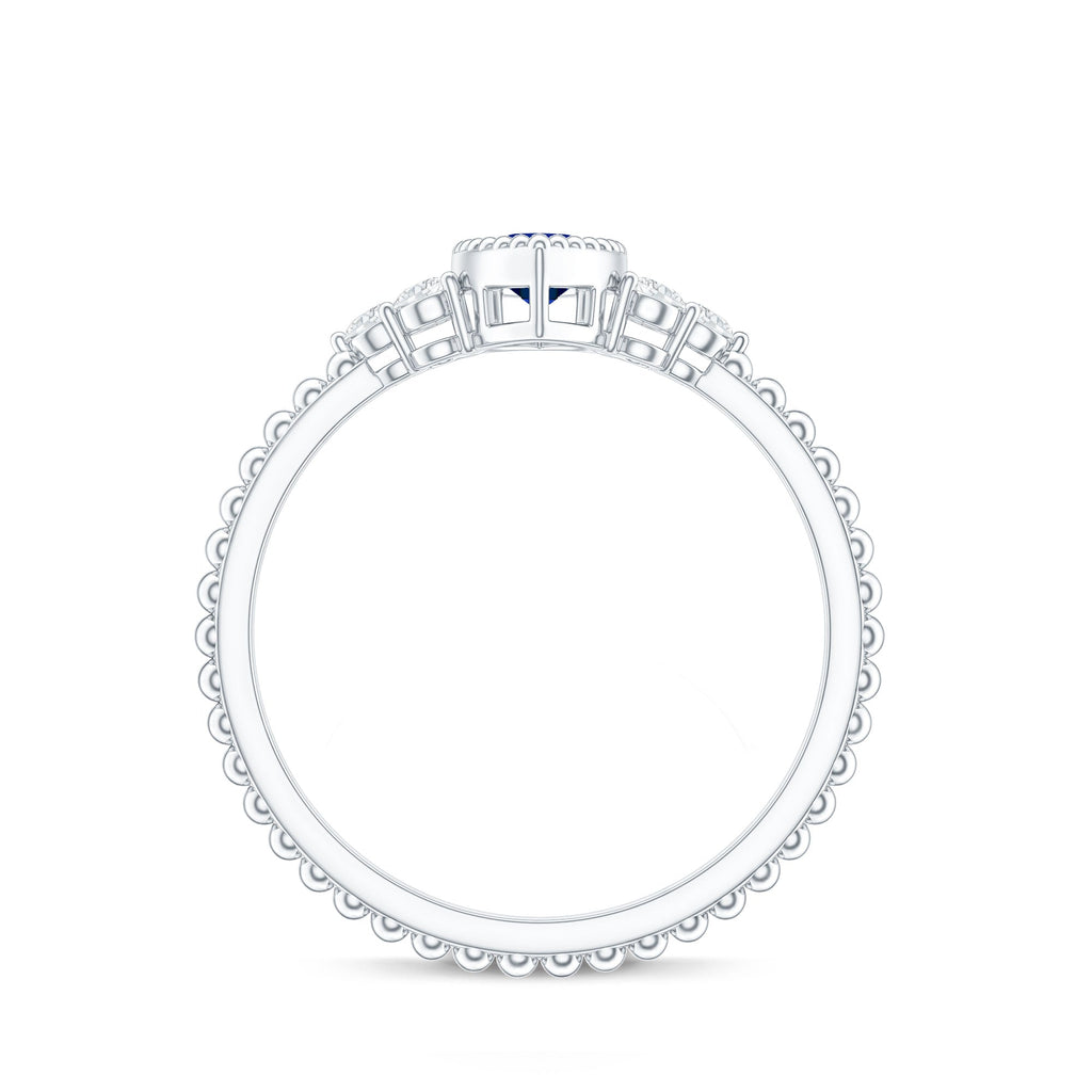 Lab Grown Blue Sapphire Ring Vintage Marquise Diamond Trio