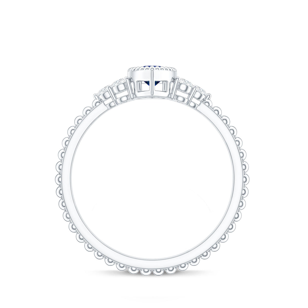 Lab Grown Blue Sapphire Ring Vintage Marquise Diamond Trio