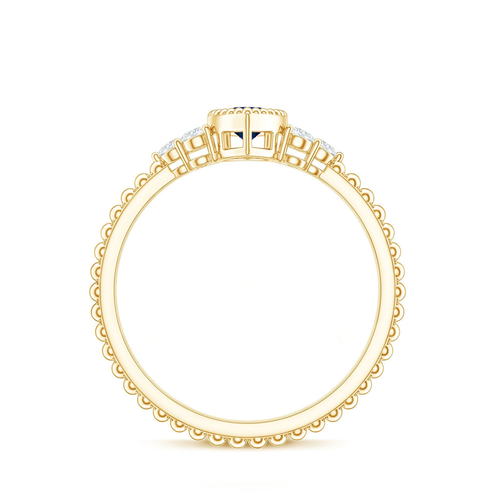 Lab Grown Blue Sapphire Ring Vintage Marquise Diamond Trio