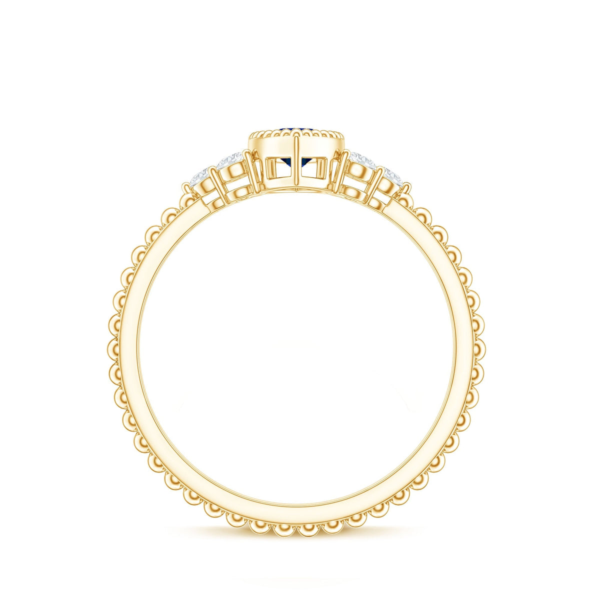 Lab Grown Blue Sapphire Ring Vintage Marquise Diamond Trio