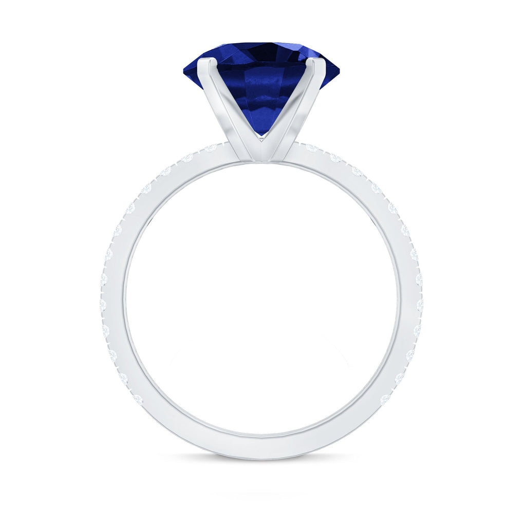 Lab Grown Blue Sapphire Ring With Diamond Accents, 4.5 Carat