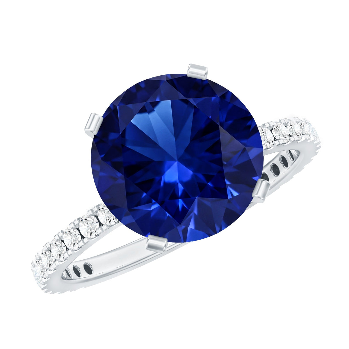 Lab Grown Blue Sapphire Ring With Diamond Accents, 4.5 Carat